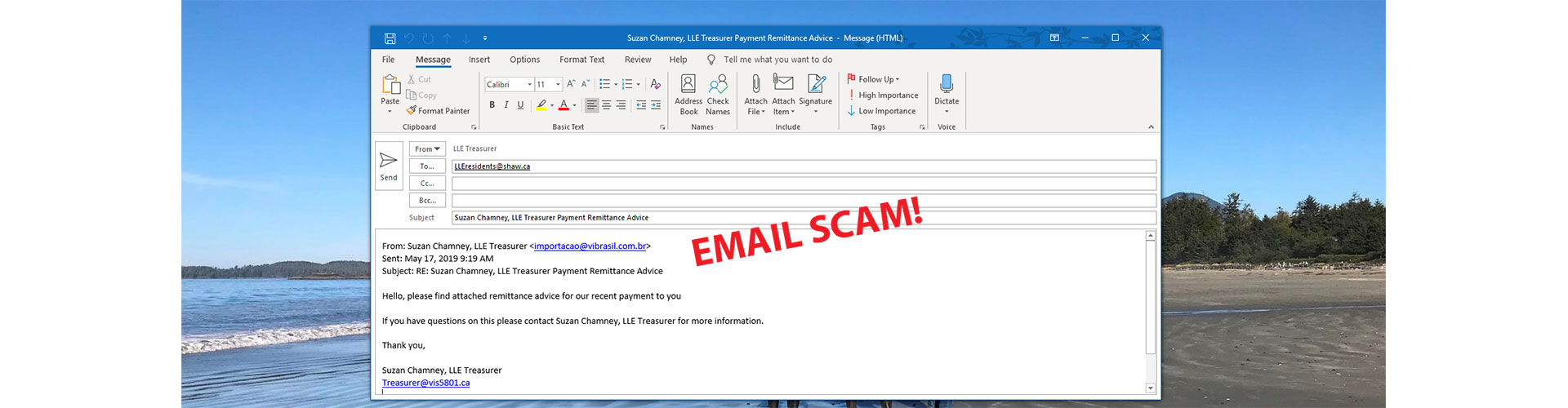 Email scam using LLE Treasurer